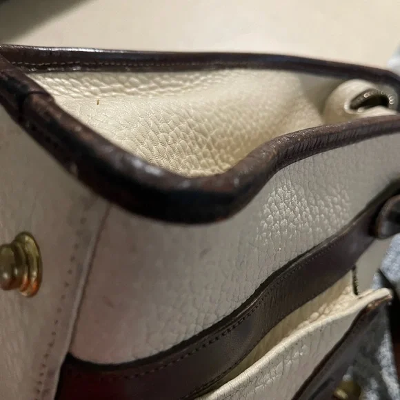 Dooney & Bourke Cream Pebbled Tote with Brown Leather Trim and Gold Hardware - Picture 3 of 8